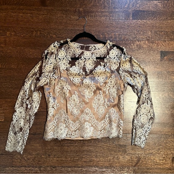 Linda Allard Ellen Tracy size 10 taupe lace with attached tank top - Picture 4 of 10